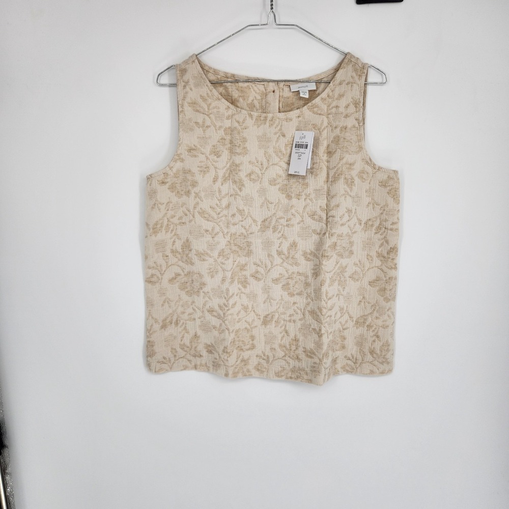 J Jill Pure Jill Small Petite Desert Sand Jacquard Button Back Tank Top NWT